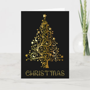 Shiny Typography god jul Träd Black Guld Helgkort