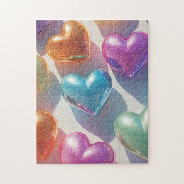 Shiny Valentine-hjärtan i lodrät med pastellskuggo Pussel (Vertikal)