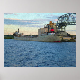 Ship Docked in Harbor-Painting Print Poster