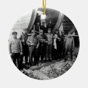 Shipbuilders i marin- stadsMichigan vintage Julgransprydnad Keramik