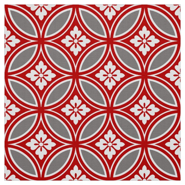 Shippo med blommamotiv, rött, vit och grått tyg (Provkarta)