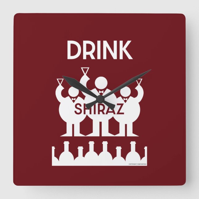 Shiraz Vin Drinkers Fyrkantig Klocka (Framsida)