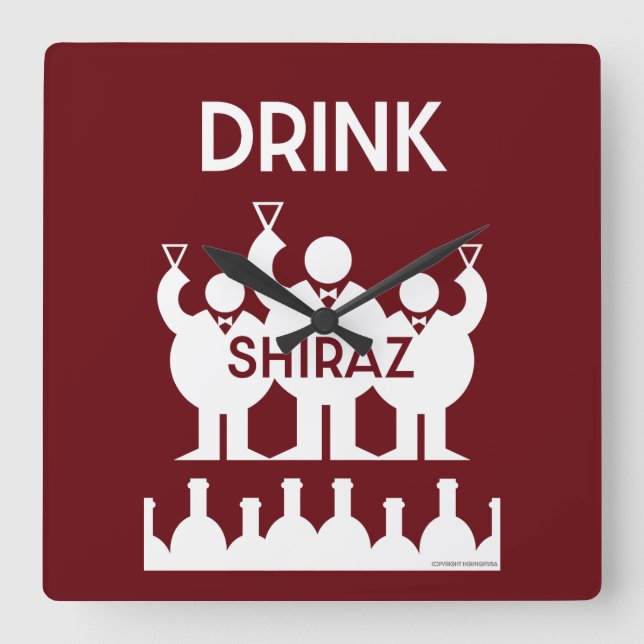 Shiraz Vin Drinkers Fyrkantig Klocka (Framsida)