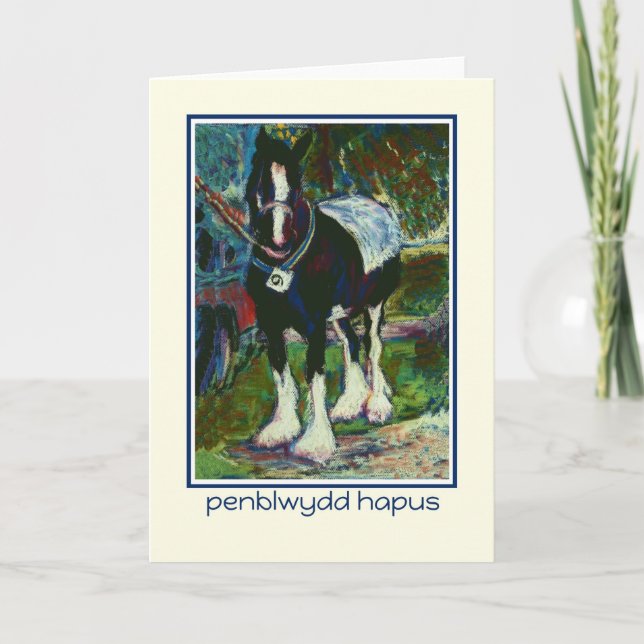 Shire Horse Birthday Card: Welsh Hälsning Kort (Framsida)