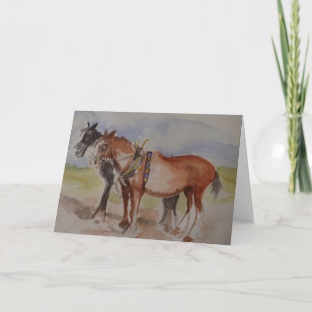 Shire Horses at Plowing Match Watercolor Kort (Framsida)