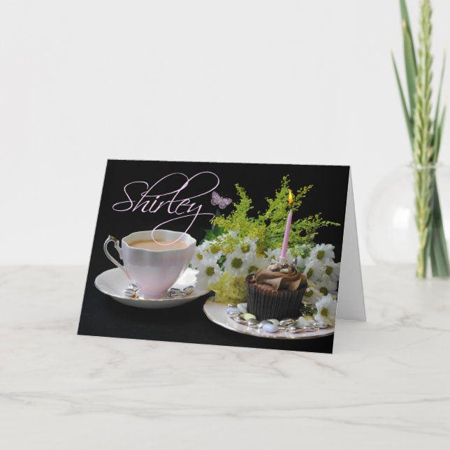 Shirley Birday Card with Tea Cake and Flower Kort (Framsida)