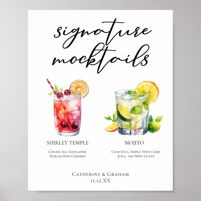 Shirley Temple Mojito Namnteckning Mocktails Menu Poster (Framsidan)