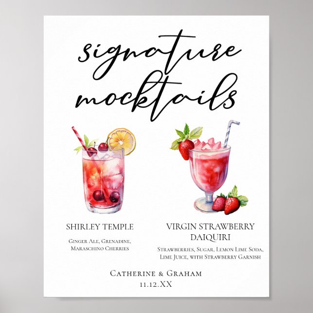 Shirley Temple Strawberry Daiquiri Mocktails Menu Poster (Framsidan)