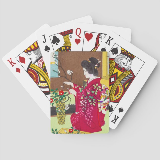 Shiro Kasamatsu Ikebana blommor dam maiko konst Casinokort (Baksidan)