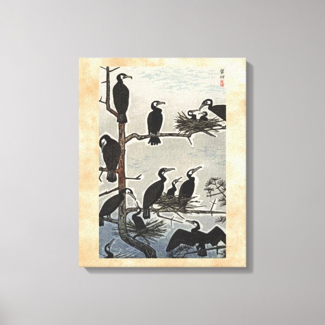 Shiro Kasamatsu Skarvgökar ukiyo-e Canvastryck (Framsida)