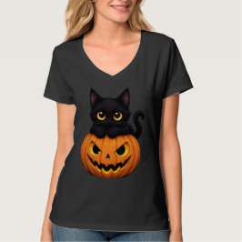 Shirt Cute Black Cat in Pumpkin Halloween T