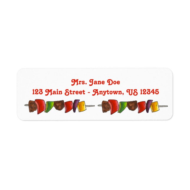 Shish Kebab Vegetable BBQ Picnic Cookout Labels Returadress Etikett (Framsidan)