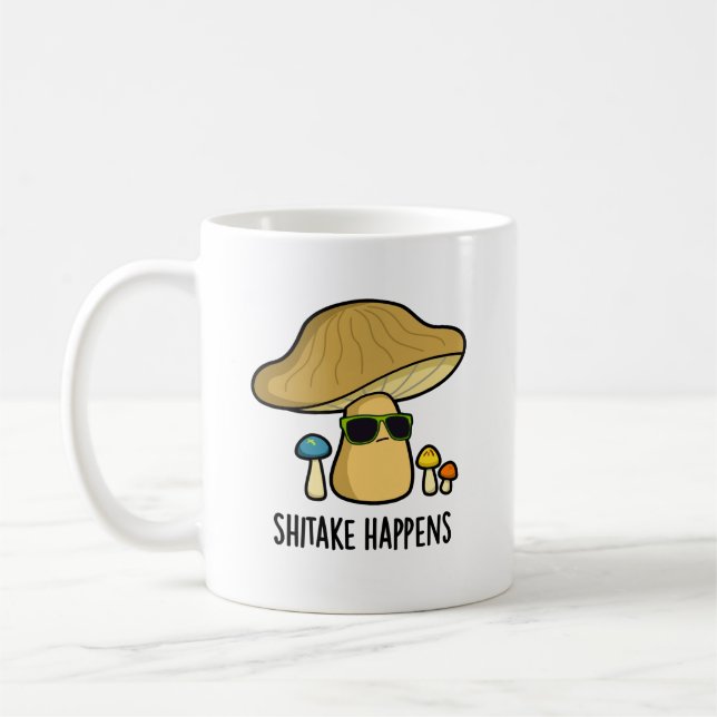 Shitake Happens Funny Mushroom Pun Kaffemugg (Vänster)