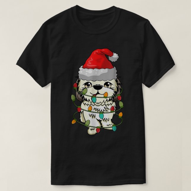 Shitzu Hund Ugly jul Sweater Julafton Träd Ljus T Shirt (Design framsida)