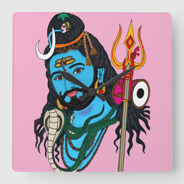 Shiva-ansiktsväggur Fyrkantig Klocka (Framsida)