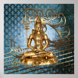Shiva - blått, damm, guld poster