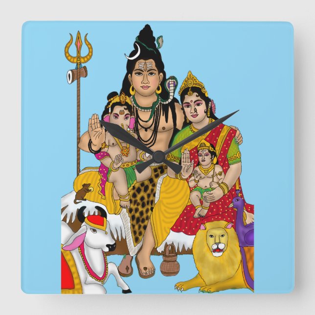 Shiva Family Wall Clock Fyrkantig Klocka (Framsida)