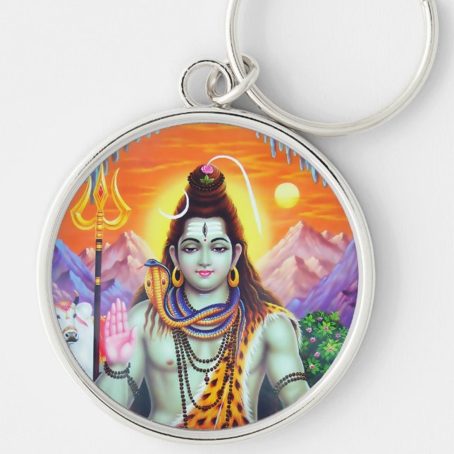 Shiva Keychain - version 4 Rund Silverfärgad Nyckelring (Framsidan)