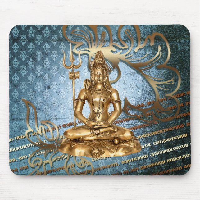 Shiva - Mousepad blått, guld- damast Musmatta (Framsidan)