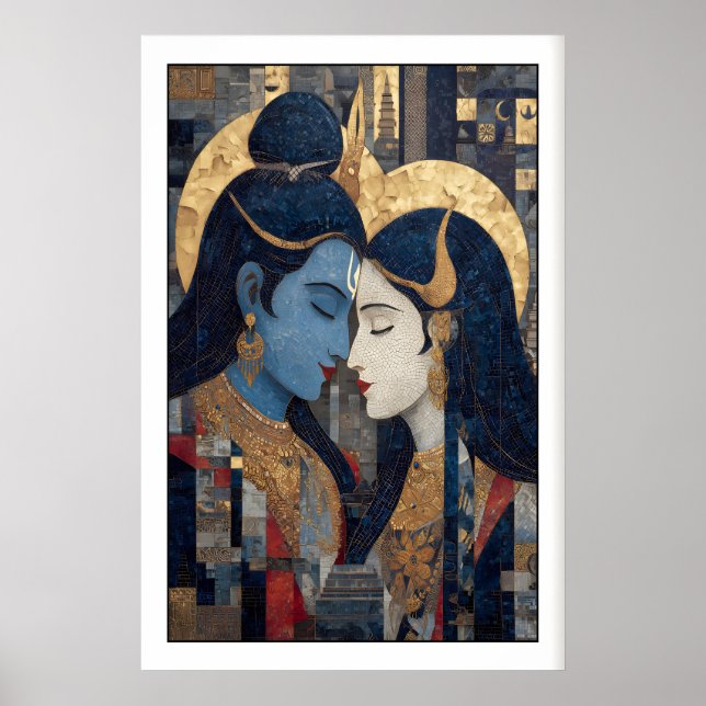 Shiva Parvati Väggkonst Intim Moasikporträtt (Framsidan)