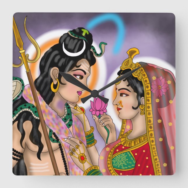 Shiva Parvati Wall Clock Fyrkantig Klocka (Framsida)