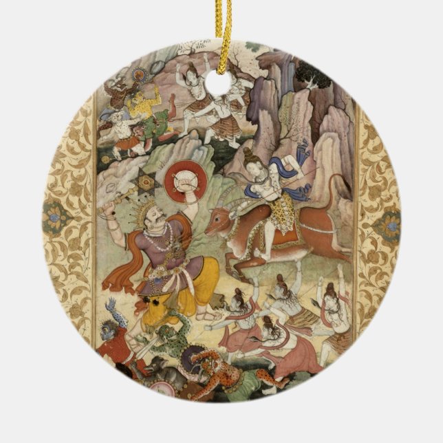 Shiva som dödar demonen Andhaka, c.1585-90 Julgransprydnad Keramik (Framsidan)