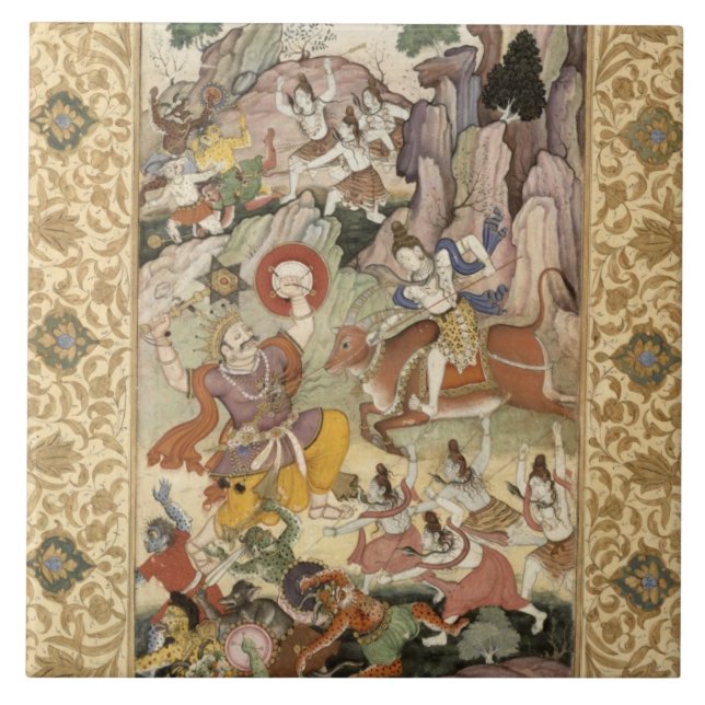 Shiva som dödar demonen Andhaka, c.1585-90 Kakelplatta (Framsidan)