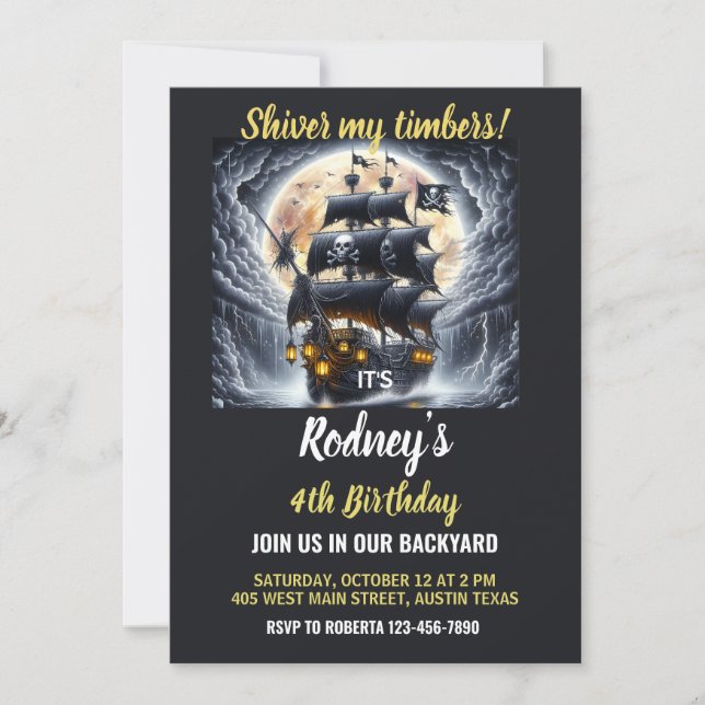 Shiver My Timbers Pirate Theme Birthday Invitation Inbjudningar (Framsida)