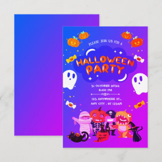 Shivers & Shenanigans: A Lila and Blue Halloween Inbjudningar