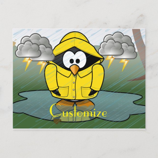Shiving Rainy Day Penguin Thunder_Cove Vykort (Framsida)