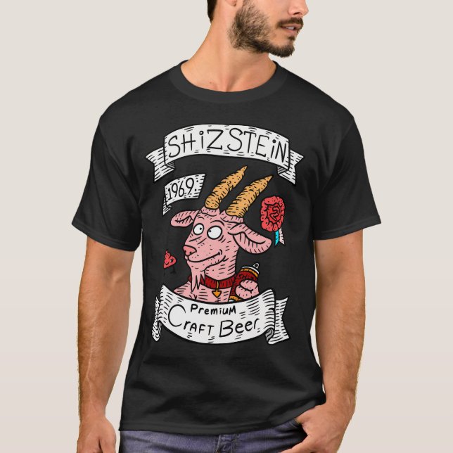 Shizstein. Craft Beer Logotyp. Rosa Goat. T Shirt (Framsida)
