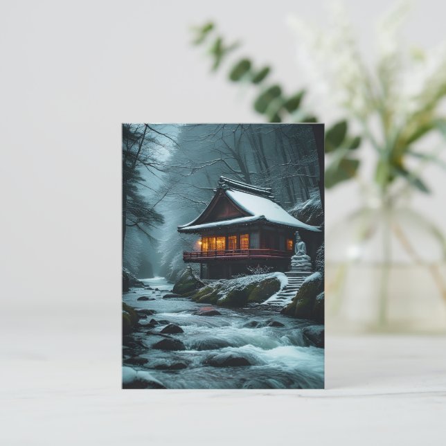 Shizuka na Fuyu: Tyst tempel vid vinterfloden Vykort (Stående Fram)