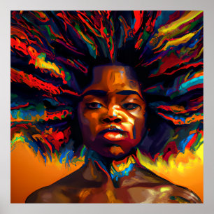 Shjälte Rainbow Hair Black Melanin Afro Queen Kron Poster