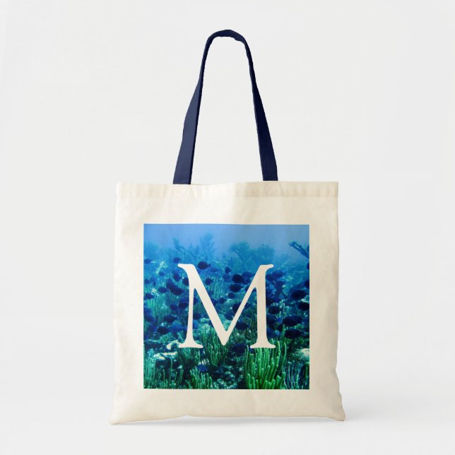 Shoal of Blue Discus Fish Monogram Tygkasse (Framsidan)