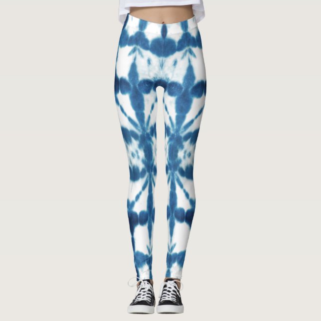 Shobori Blue Tie Dye Skriv ut Mönster Leggings (Framsida)