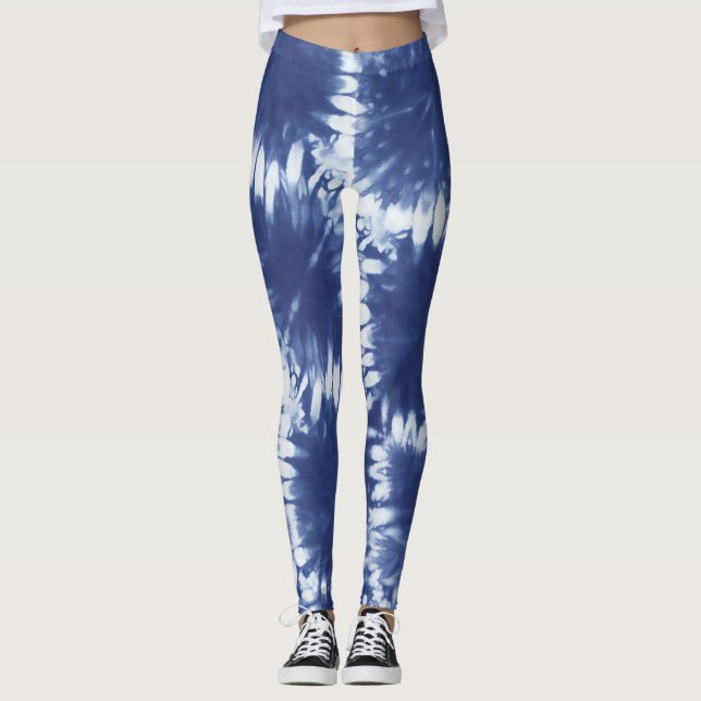 Shobori Tie Dye Skriv ut Mönster Blue Leggings (Framsida)