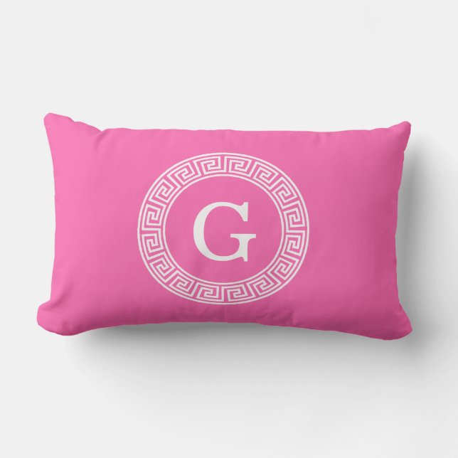 Shock rosa2 Wht Grekiska Nyckel Rnd Ram Initial Mo Lumbarkudde (Framsida)