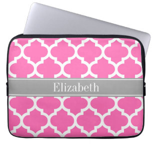 Shock rosa2 Wht Moroccan #5 Mörk Grått Namn Monogr Laptop Sleeve