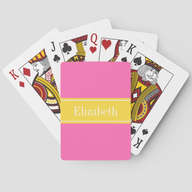 Shock rosa #2, ananas Ribbon Namn Monogram Casinokort (Baksidan)