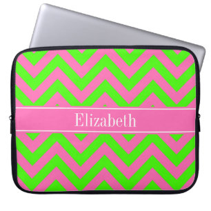 Shock rosa #2 Lime Green LG Chevron Namn Monogram Laptop Fodral