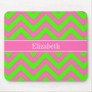 Shock rosa #2 Lime Green LG Chevron Namn Monogram Musmatta