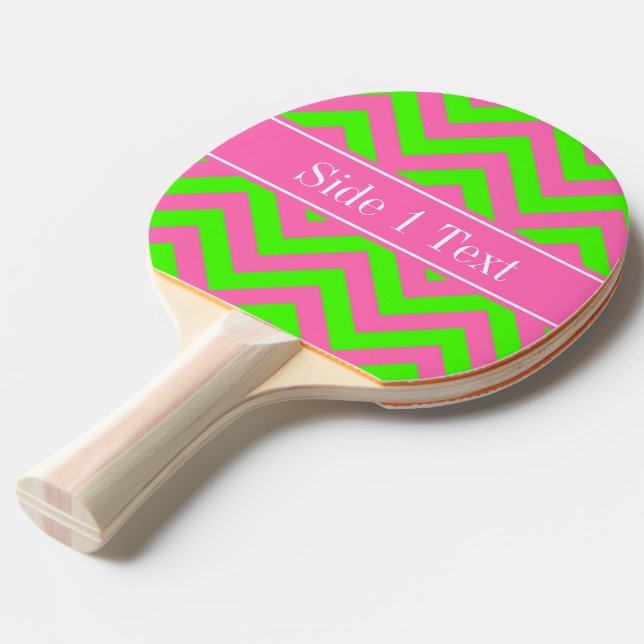 Shock rosa #2 Lime Green LG Chevron Namn Monogram Pingisracket (Frontvinkel)