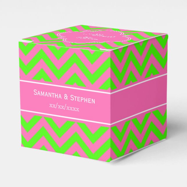 Shock rosa #2 Lime Green LG Chevron Namn Monogram Presentaskar (Framsidan Sidan)