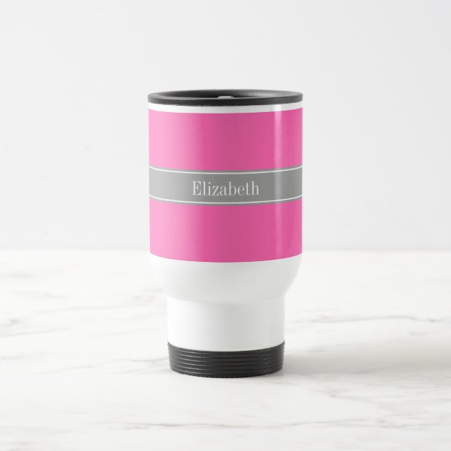 Shock rosa #2, Mörk Grått Ribbon Namn Monogram Resemugg (Center)