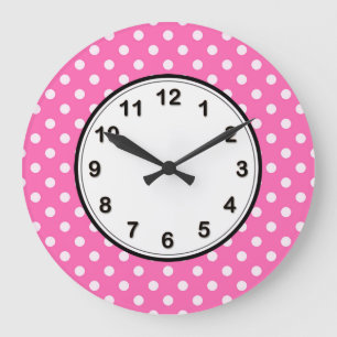 shock rosa #2 och White Polka dots Mönster Stor Klocka