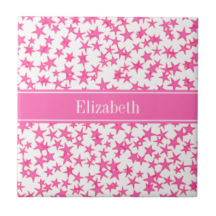Shock rosa 2 Stars White BG, Shock rosa Monogram Kakelplatta