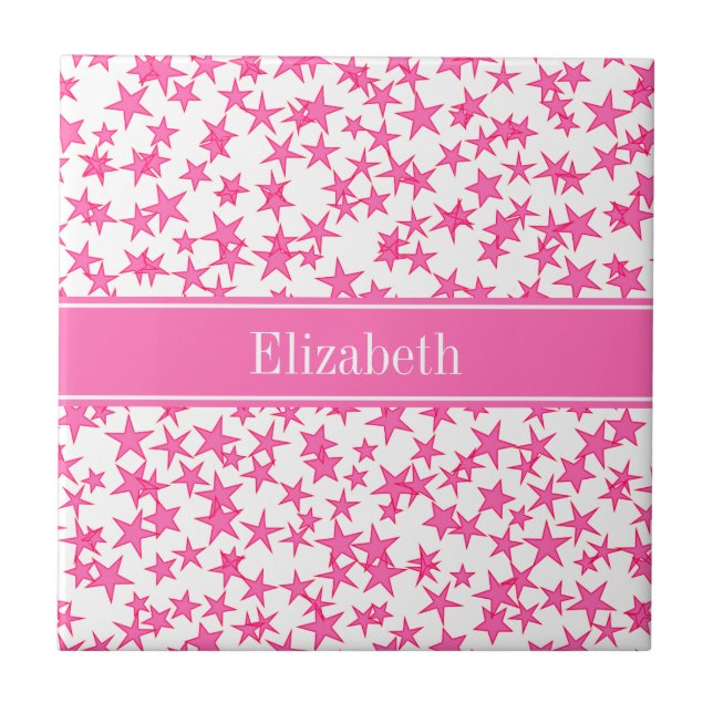 Shock rosa 2 Stars White BG, Shock rosa Monogram Kakelplatta (Framsidan)