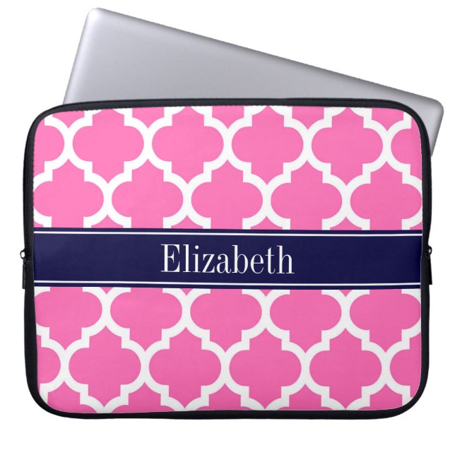 Shock rosa 2 Whoroccan #5 marinblå Namn-monogram Laptop Sleeve (Framsidan)