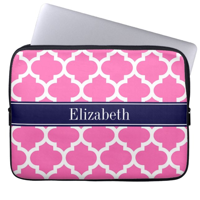 Shock rosa 2 Whoroccan #5 marinblå Namn-monogram Laptop Sleeve (Framsidan)