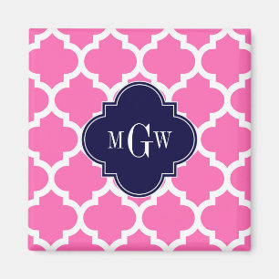 Shock rosa#2 Wht Moroccan #5 Navy 3 Initial Monogr Magnet